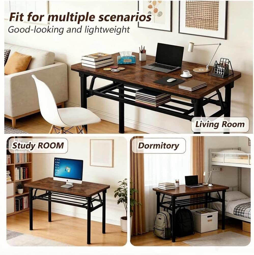 Folding Desk for Small Spaces, 39.4 Inch Foldable Computer Desk, No Assembly Req