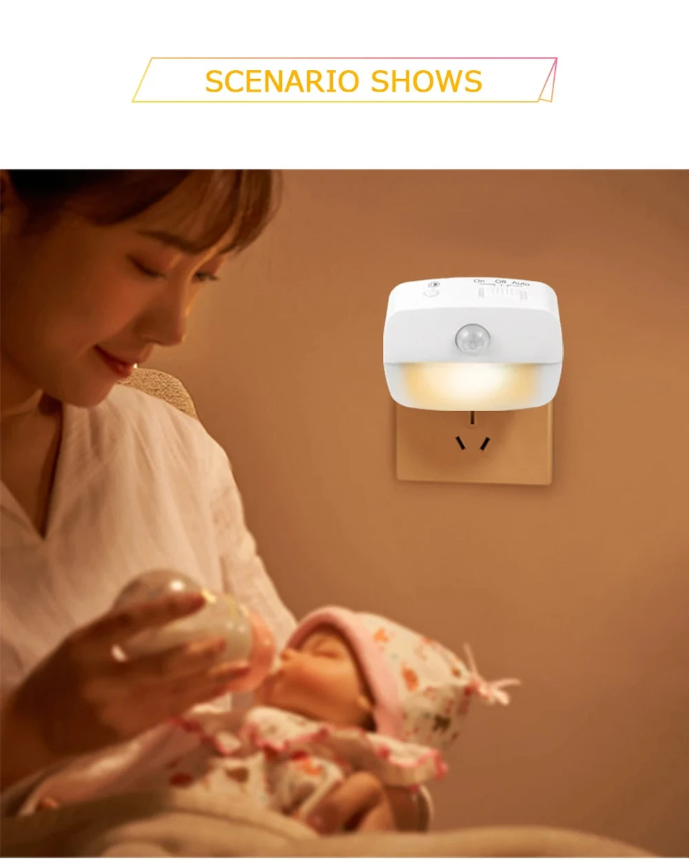 LED Night Light EU Plug In Smart Motion Sensor Light 220V Wall Lamp for Home...