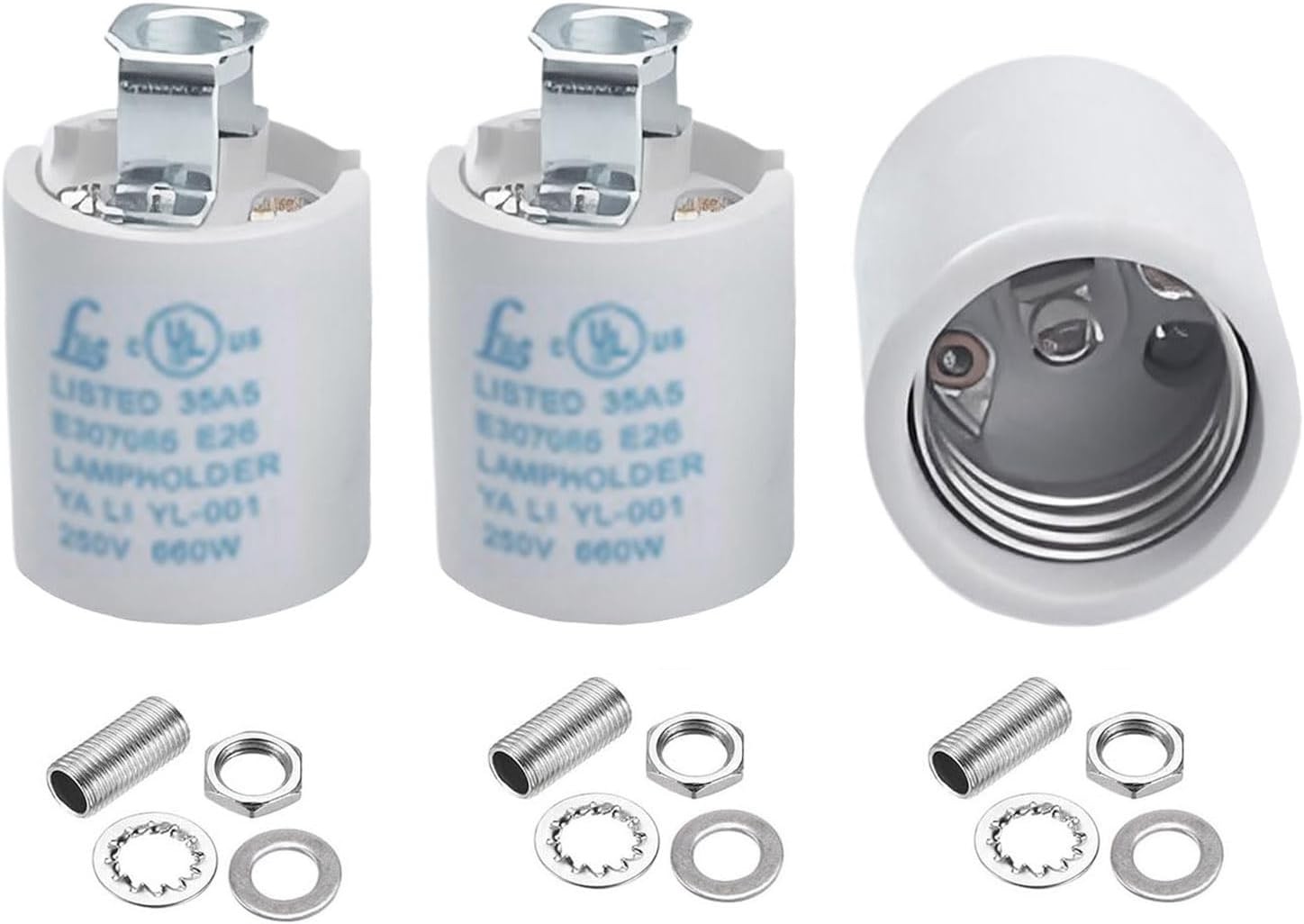 Keyless E26 Porcelain Socket,JNXQWE Ceramic Medium Base Screw Socket with Hic...