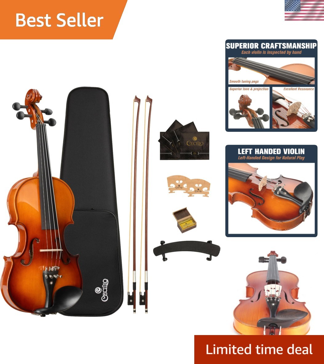4/4 Full-Size Left-Handed Violin, Solid Spruce Top & Maple Body Professional ...