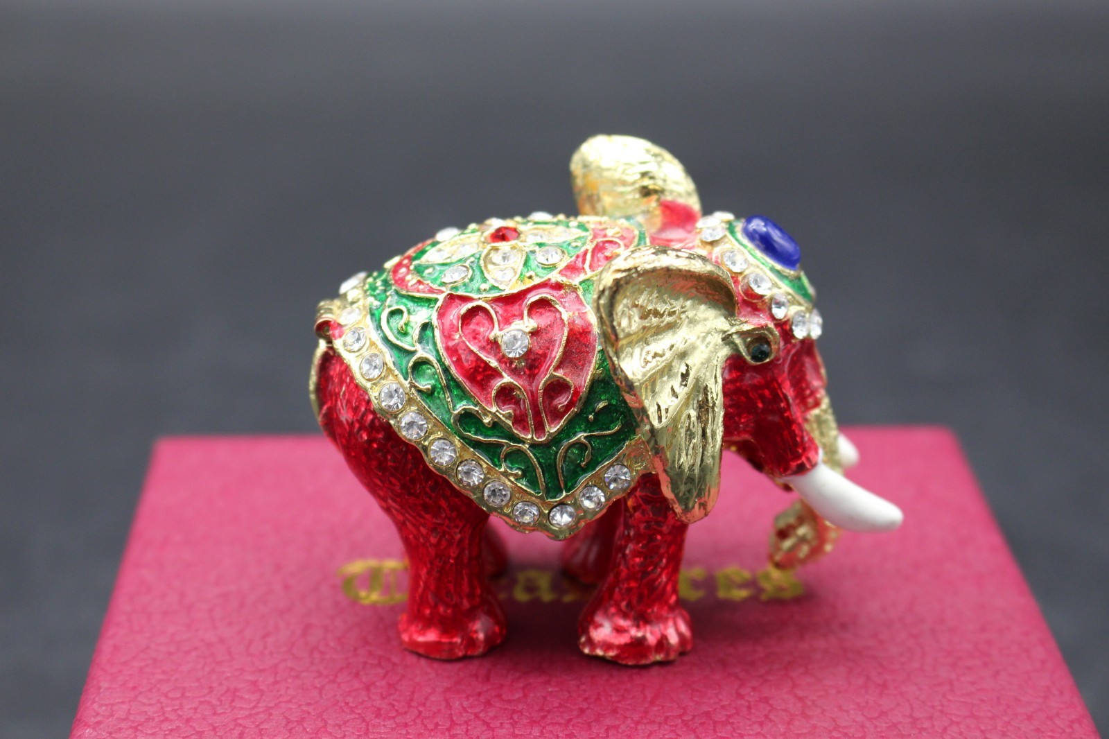 Treasures Bejeweled Hinged Elephant Trinket Box