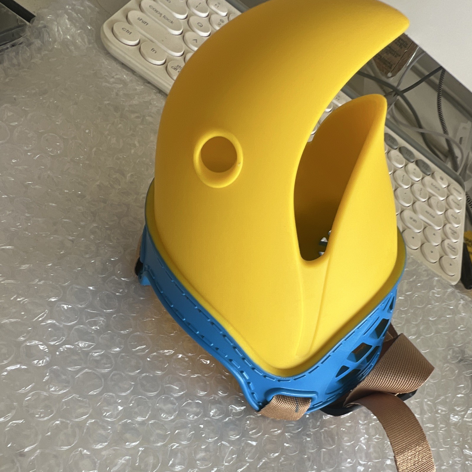 Duck Bill Plastic Dog Muzzle w/ Adjustable Strap, Size S, Yellow/Blue