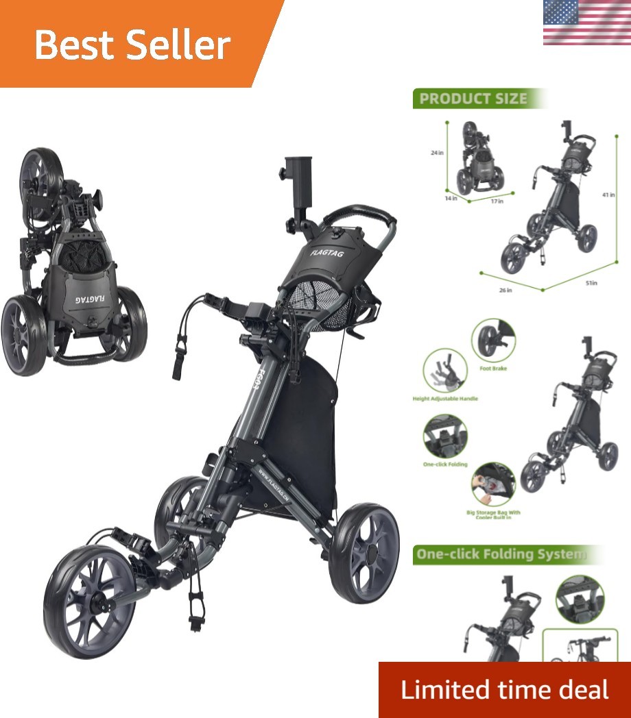Golf Push Cart 3 Wheel,Foldable Golf Push Cart,Golf Bag Cart with Foot Brake,...