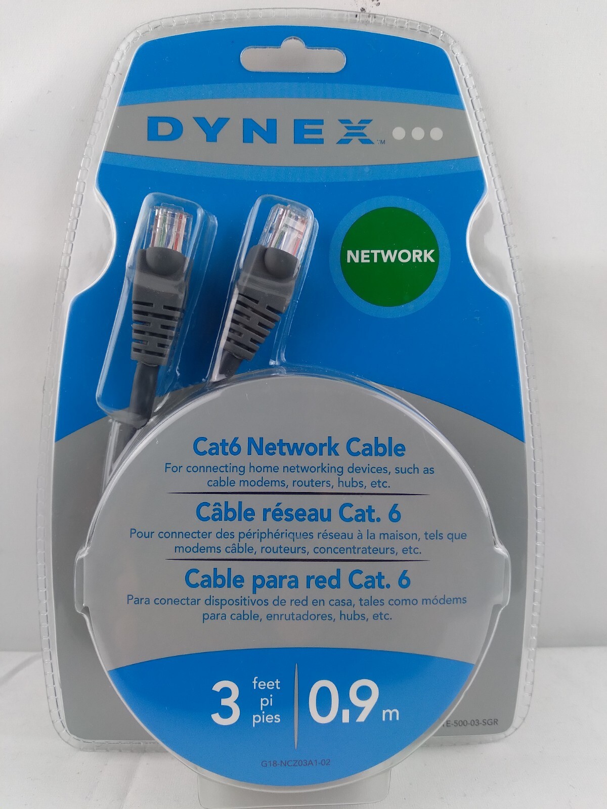 Dynex 3-Ft Cat.6 Gray Network Cable  TE-500-03-SGR