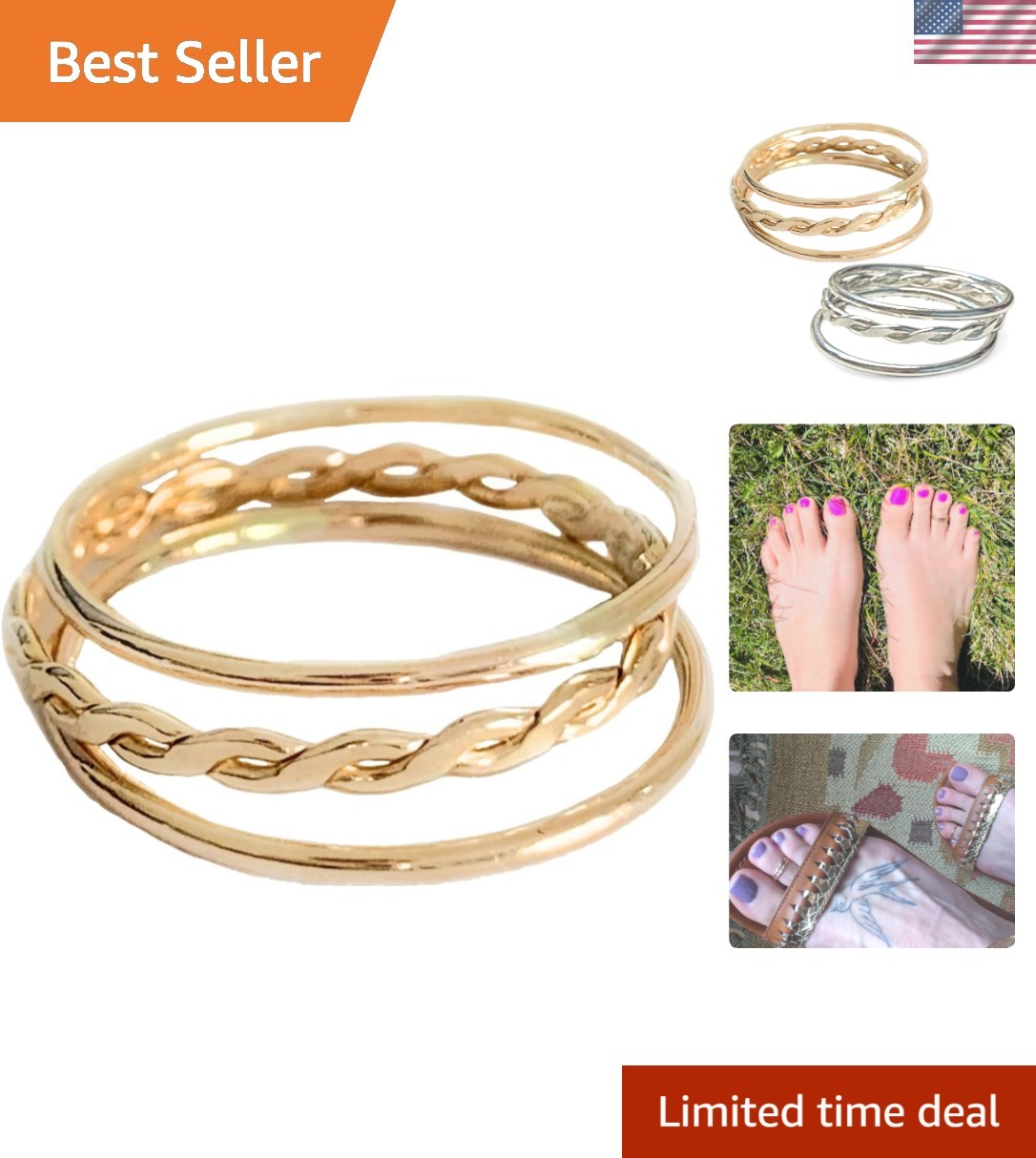 Versatile 14K Gold Fill Stackable Rings – 3 Piece Set for Knuckle or Midi 3