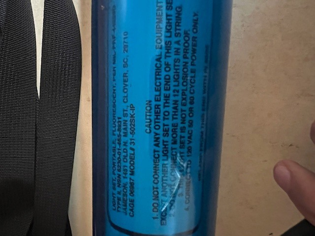 U.S. G.I. Fluorescent Light Kit, Unused Condition. Includes 2 Lights.