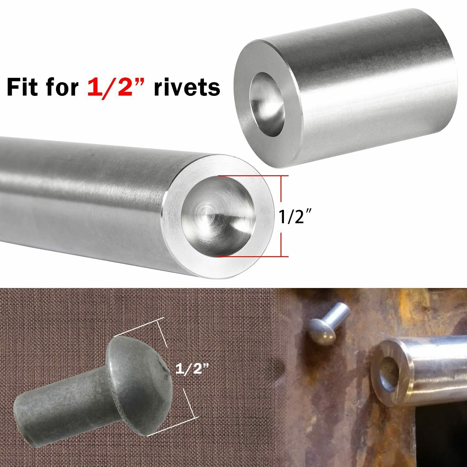Blacksmith Rivet Doming Tool-Set Rivet Heading Bucking Dome Tools for Size1/2”