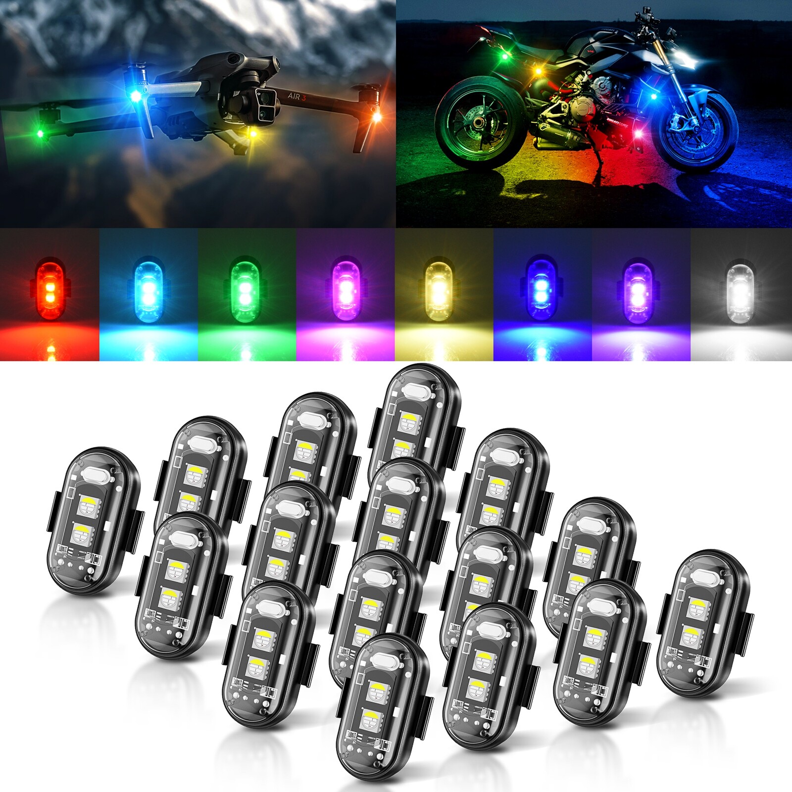 RGB LED Strobe Light, 8/12/16pcs Wireless Remote Control For Car Bike Motorcycle
