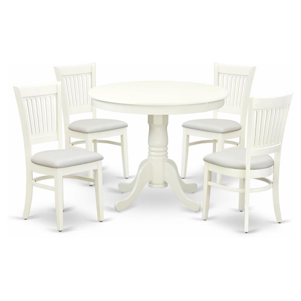 Pemberly Row Antique 5-piece Dining Set with Fabric Seat in Linen White