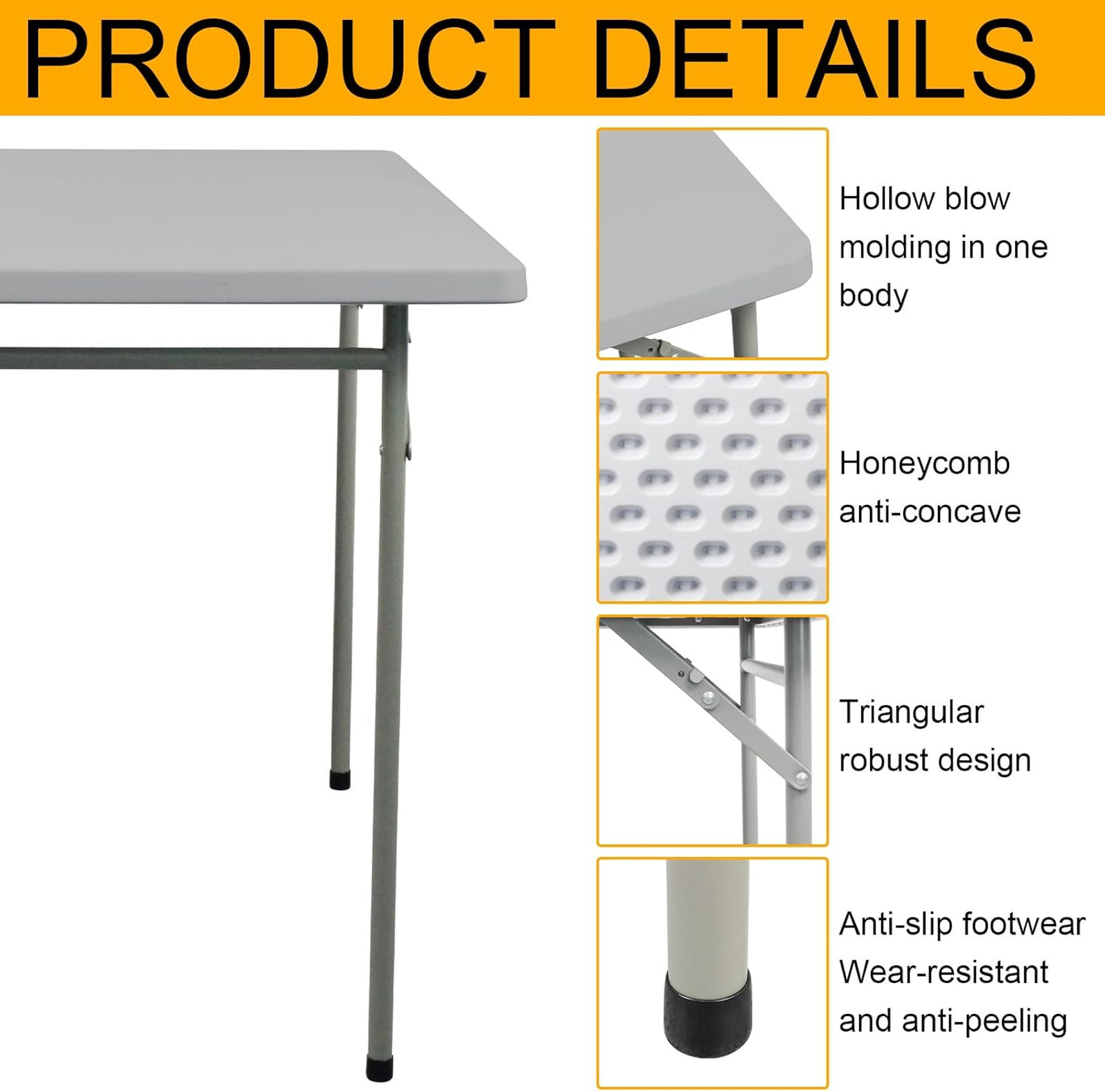 Folding Table 3ft Rectangular Plastic Event Table for Indoor Outdoor Camping