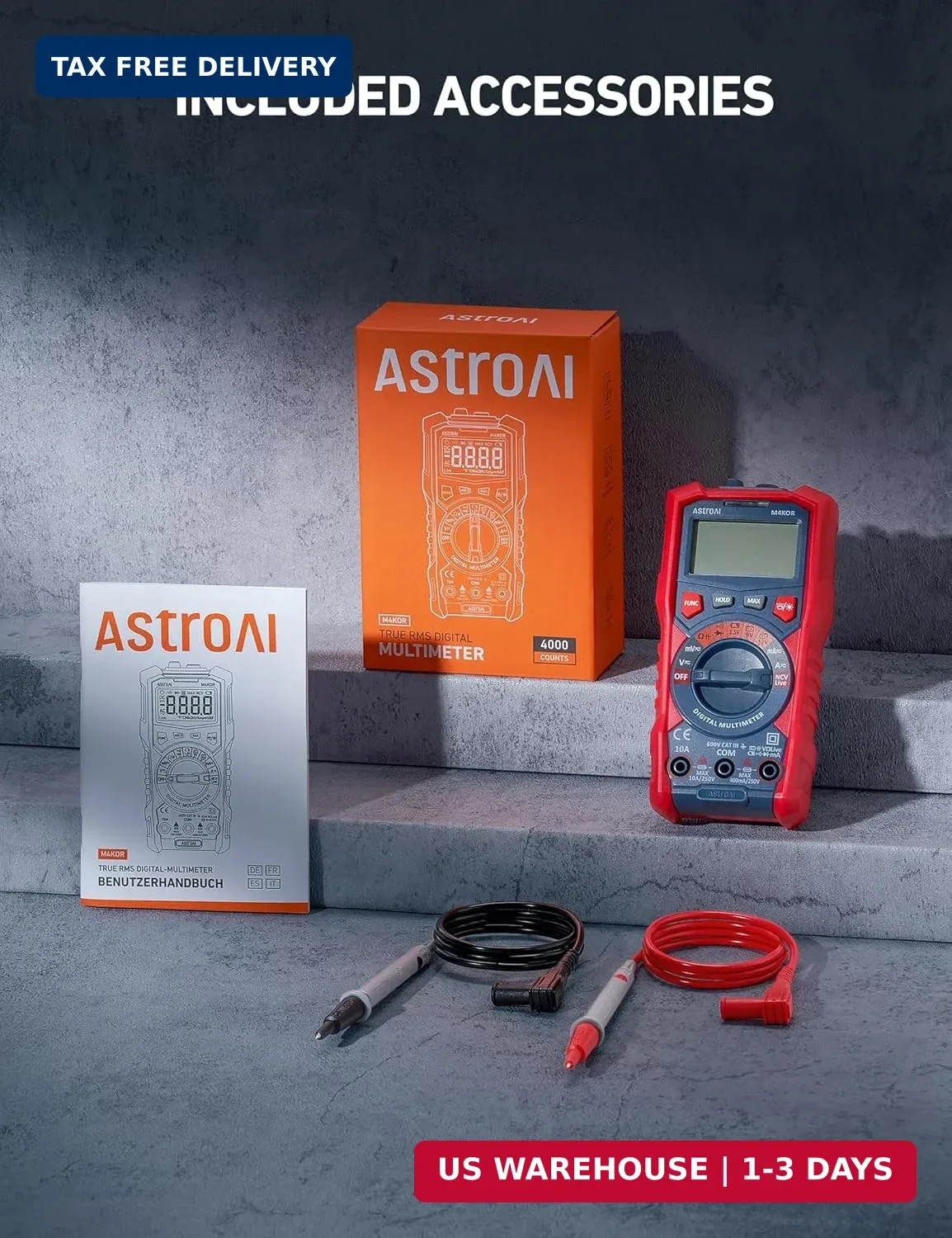 AstroAI Multimeter Tester, TRMS 4000 Counts Volt Meter Auto-Ranging Ohmmeter Dig