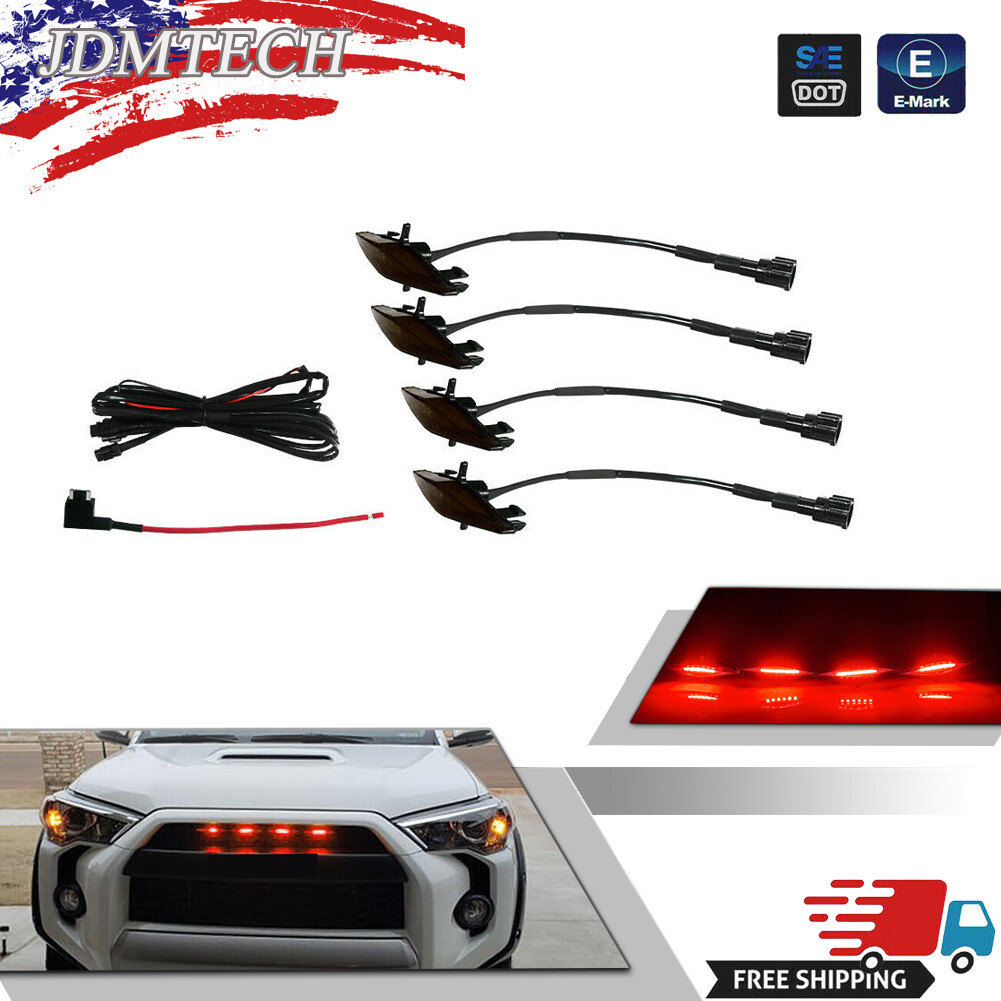 4x LED Red Lights For Toyota 4Runner TRD Pro Grille, SR5, TRD, Limited 2014-2021