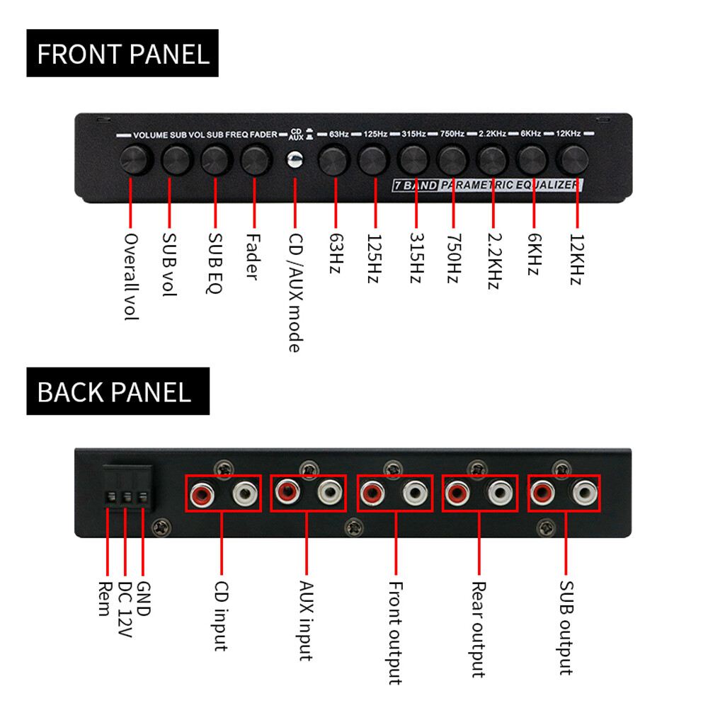 7-Band Car Audio Equalizer Adjustable 7 Band EQ Amplifier Graphic Equalizer H0E6