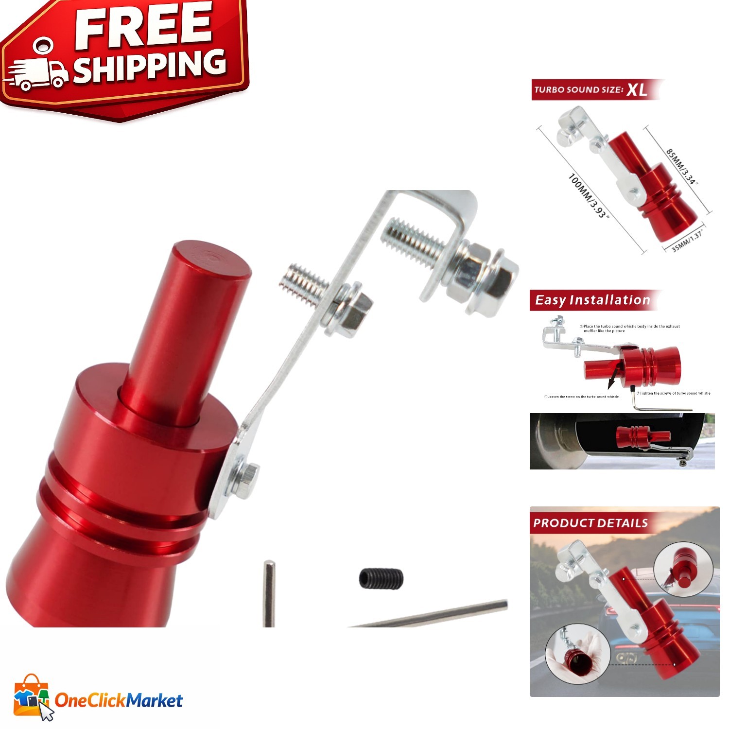 Universal Turbo Sound Pipe Whistle - Enhancer for Trucks, Cars & Bikes - Red