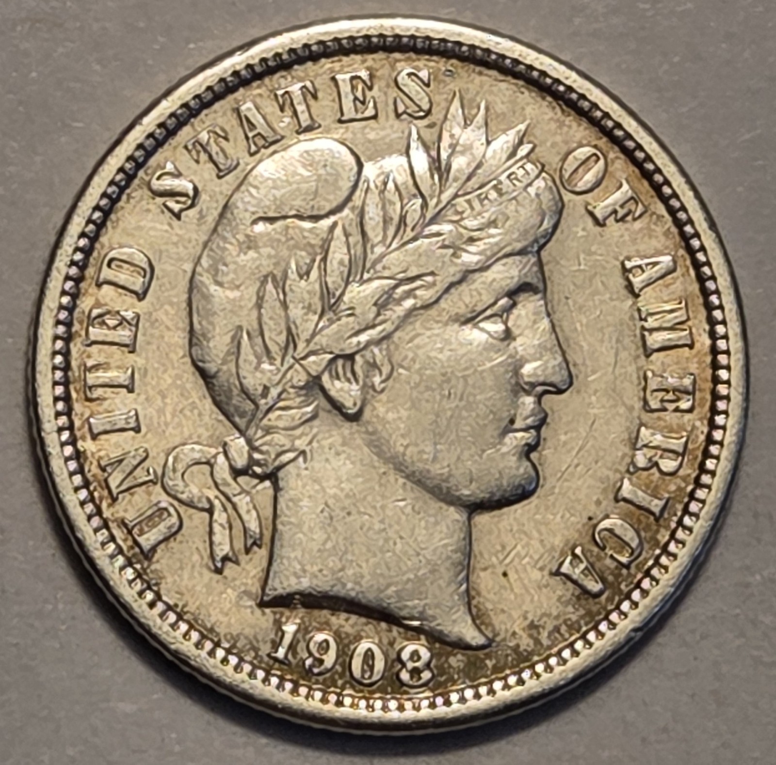 Nicer Low Mintage "extremely fine++" 1908 D Barber Liberty Dime, cleaned