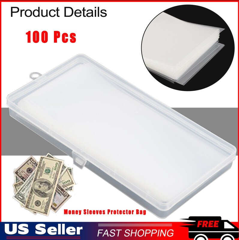100 Pack Currency Sleeves with Case US Dollar Paper Bill Money Holders Protector