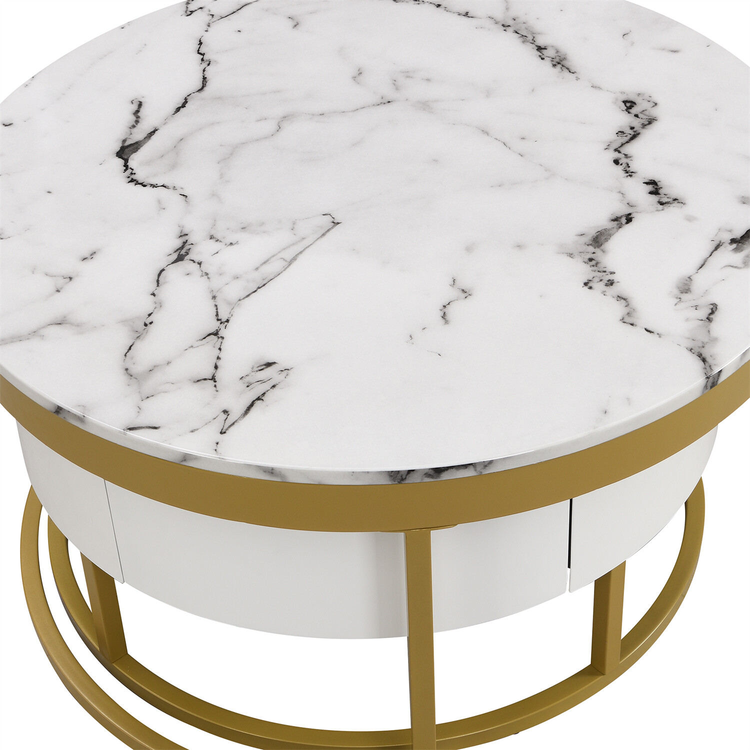 Modern Round Nesting Coffee Table Center Cocktail Table End Table w/ 2 Drawer