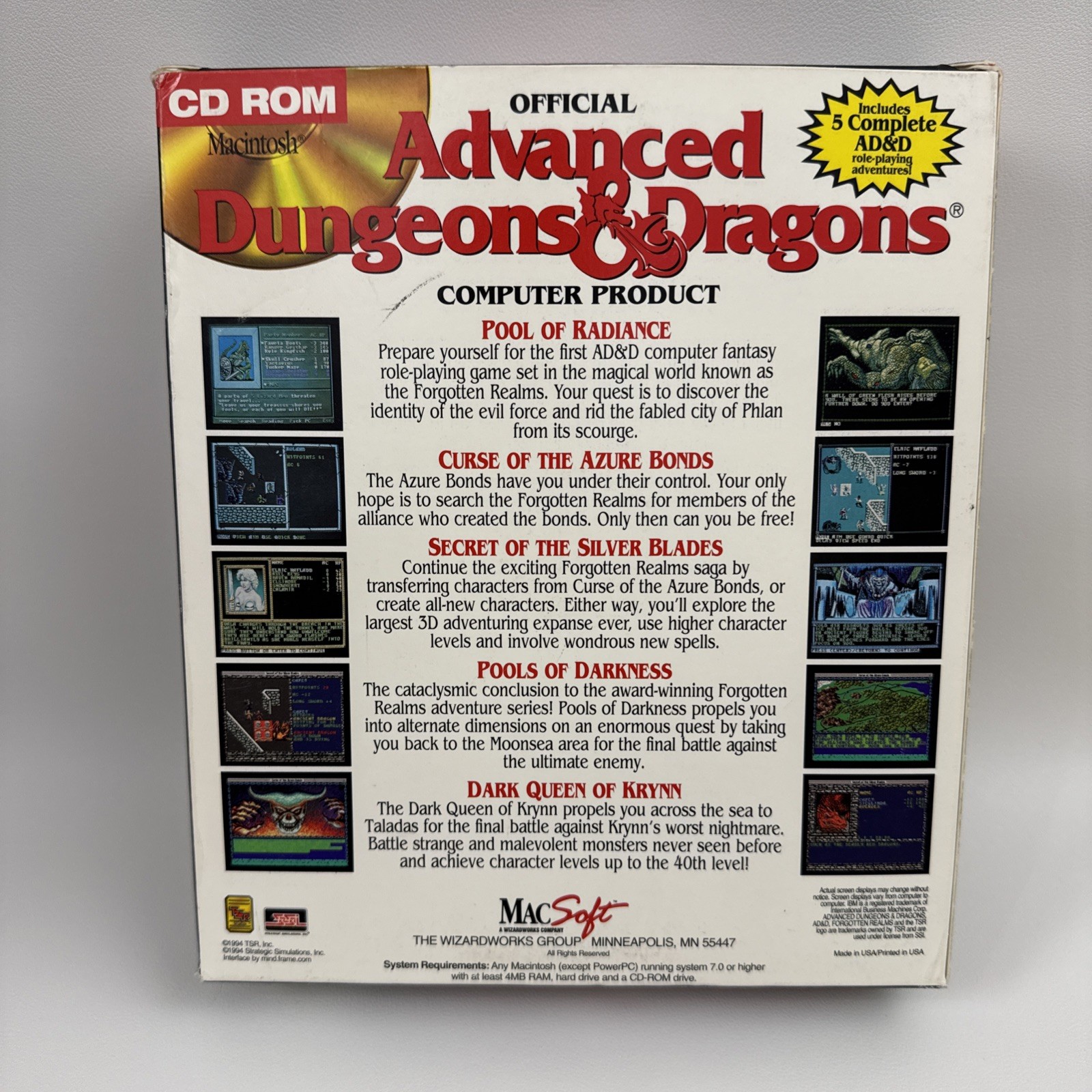 Advanced Dungeons & Dragons Collectors Edition Macintosh Mac Computer 5 Game D&D