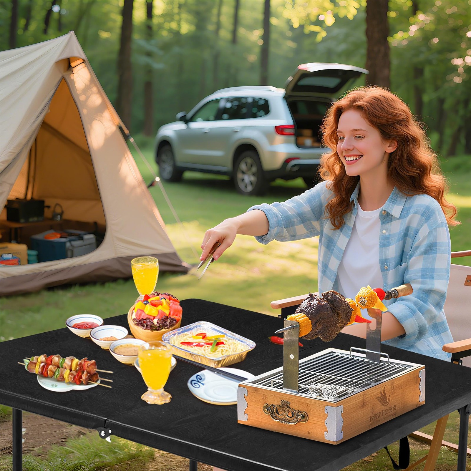 Outspurge 34" Folding Table, Portable Square 34"L X 17"W X 2.75"H, Black