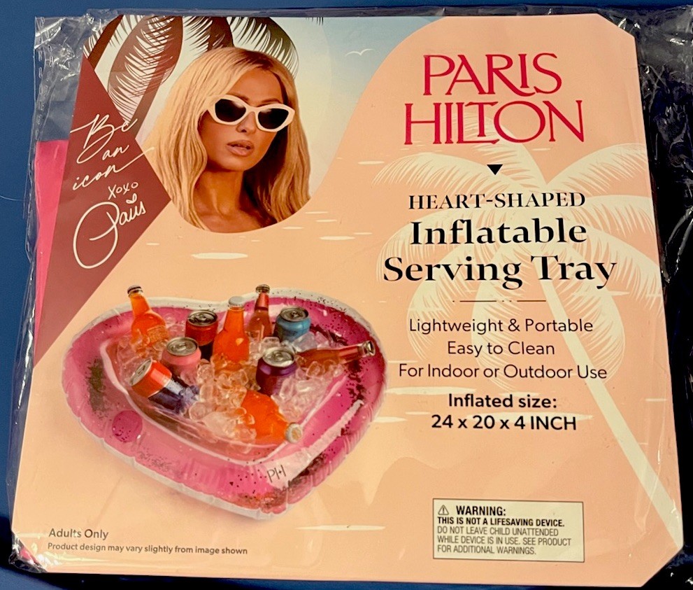 Paris Hilton Inflatable Heart Shaped Serving Tray Keep Drinks & Snacks Cold Pink