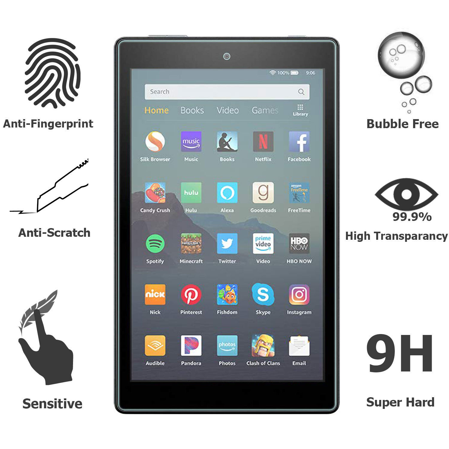 2 PACK Anti Scratch 9H Tempered Glass Screen Protector For Amazon Kindle Fire 7"