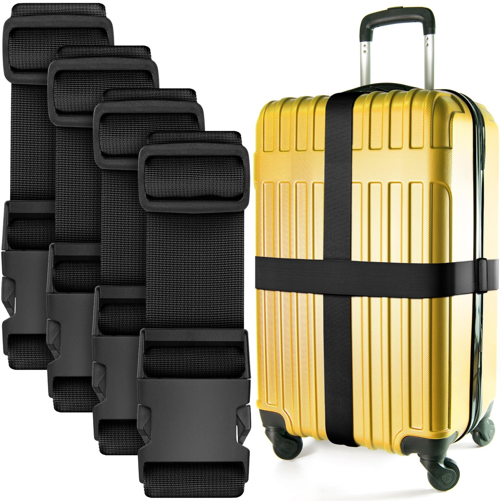 Luggage Straps for Suitcases - TSA Approved - Black, 4 PK - 4-Pack, Black
