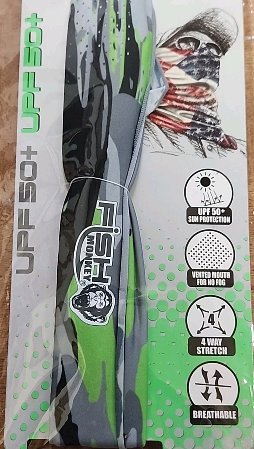 Fish Monkey Performance Face Guard. UPF 50+. 4 Way Stretch. Voodoo Swamp Green