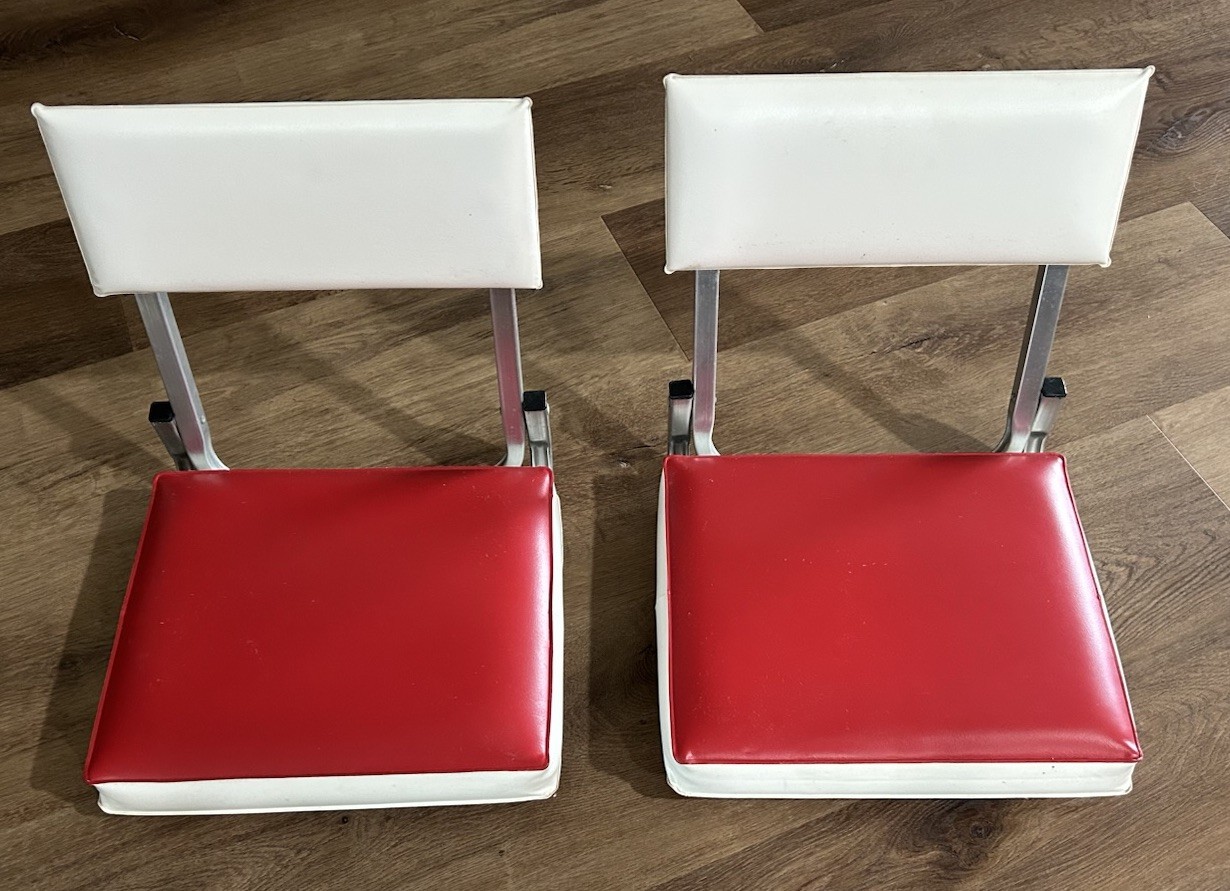 Vintage Red And White Folding Stadium Bleacher Chairs Lot Of 2