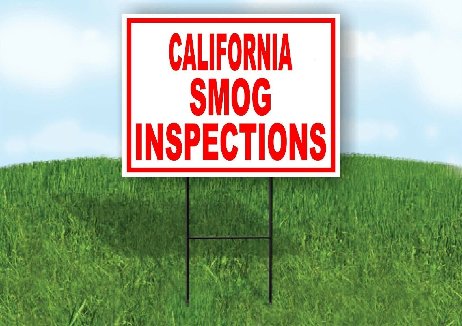 CALIFORNIA SMOG INSPECTIONS RED WHITE Yard Sign Road with Stand LAWN SIGN