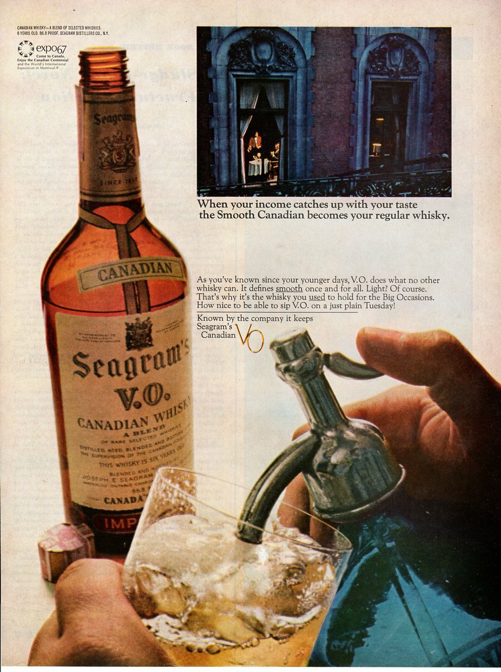 Vintage advertising print Alcohol Seagram's V.O. When your income catches up 67