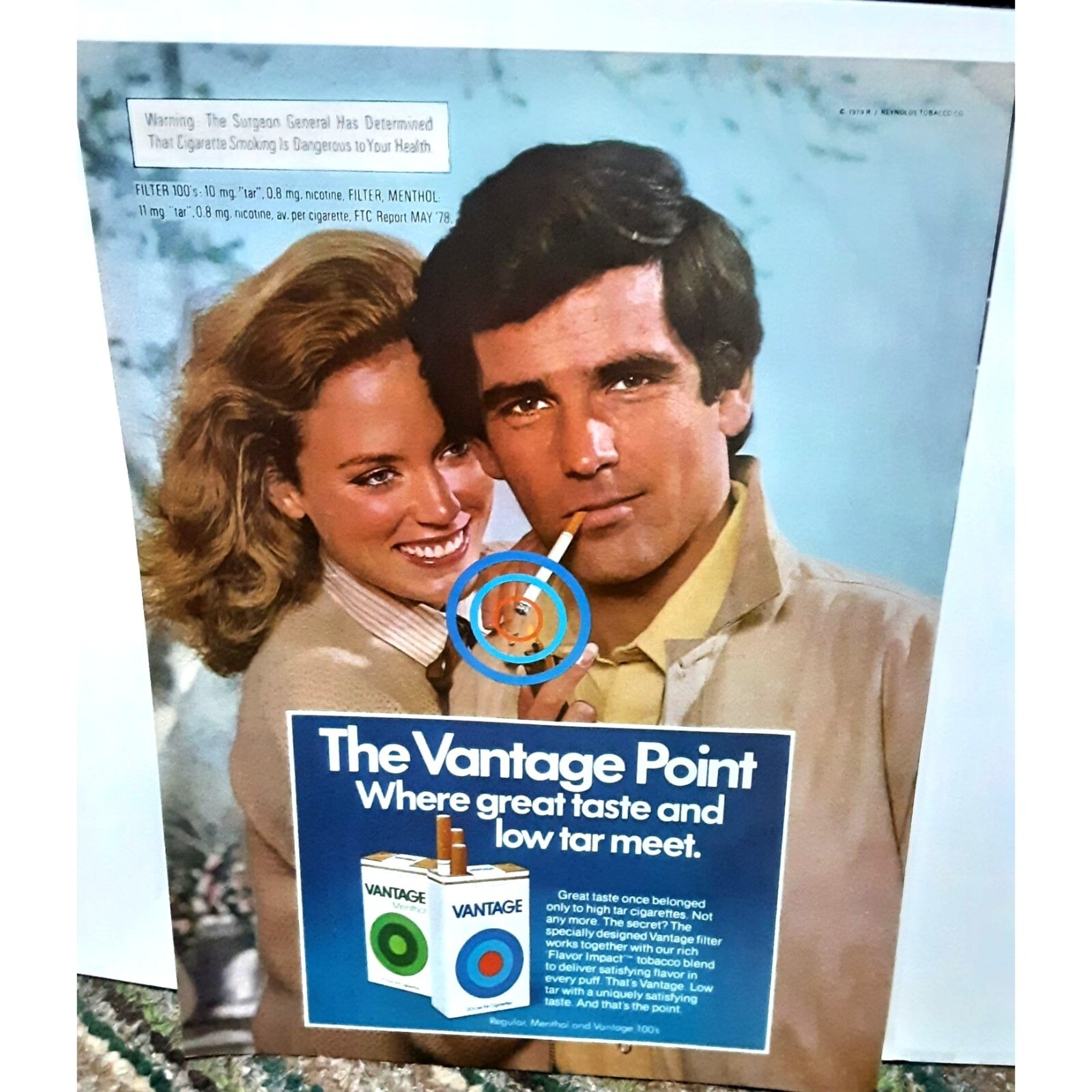 Vantage Cigarettes Man and Woman 1979 Magazine Print Ad