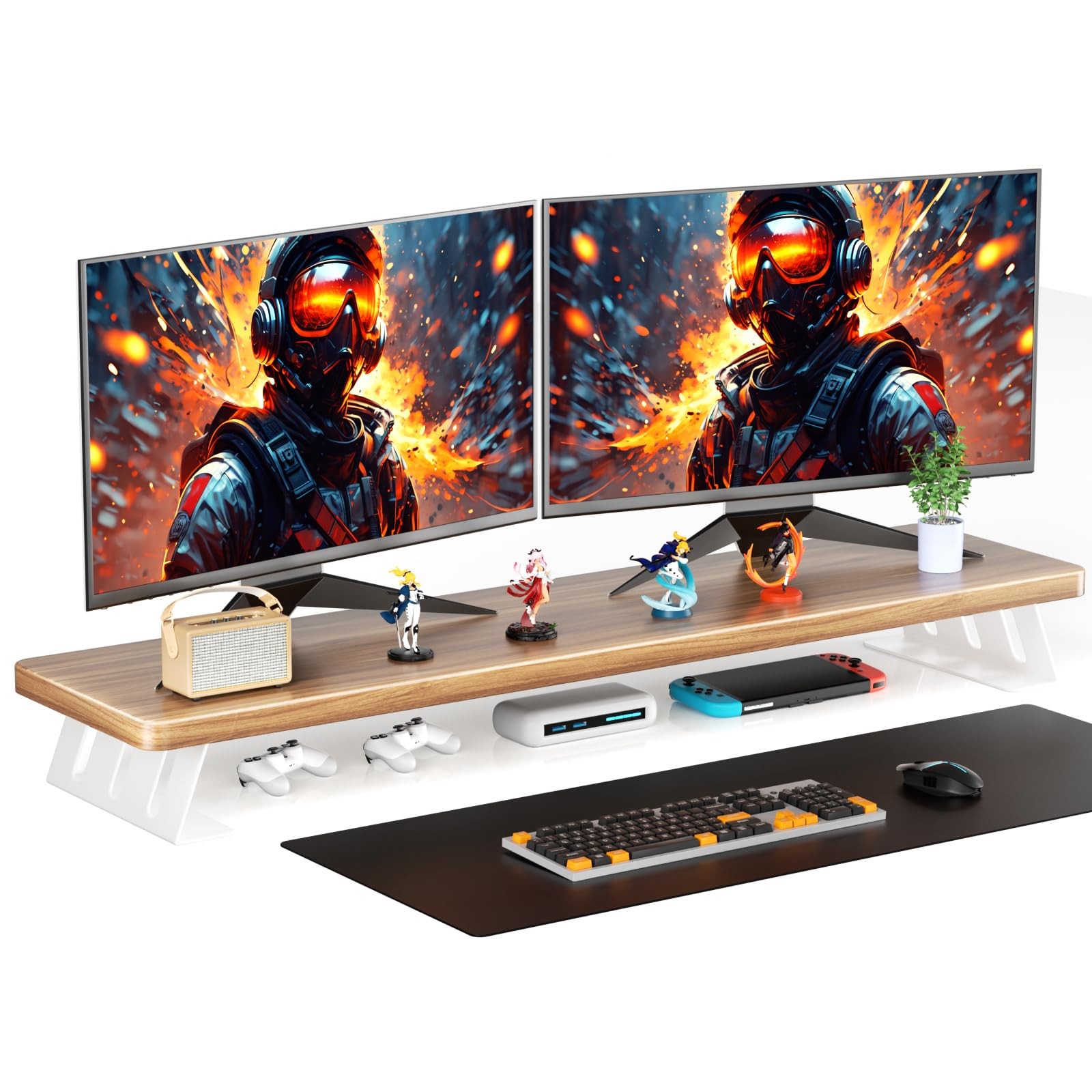 Best Monitor Stand Riser, 39 Inch Large Wood Stands for 2 Monitors Free Shipping
