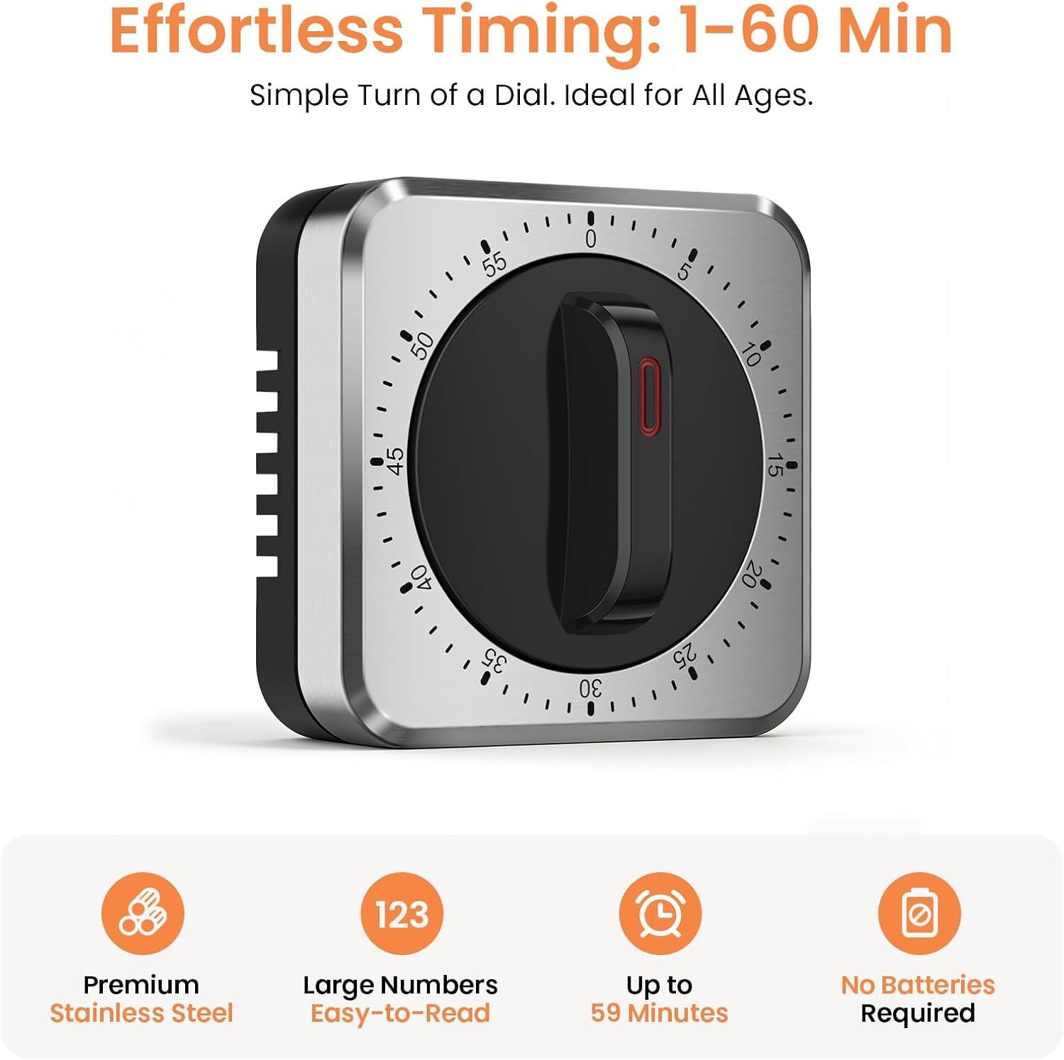 Mechanical Kitchen Timer with Magnet: Wind up Cooking Timer Clock with Loud Alar