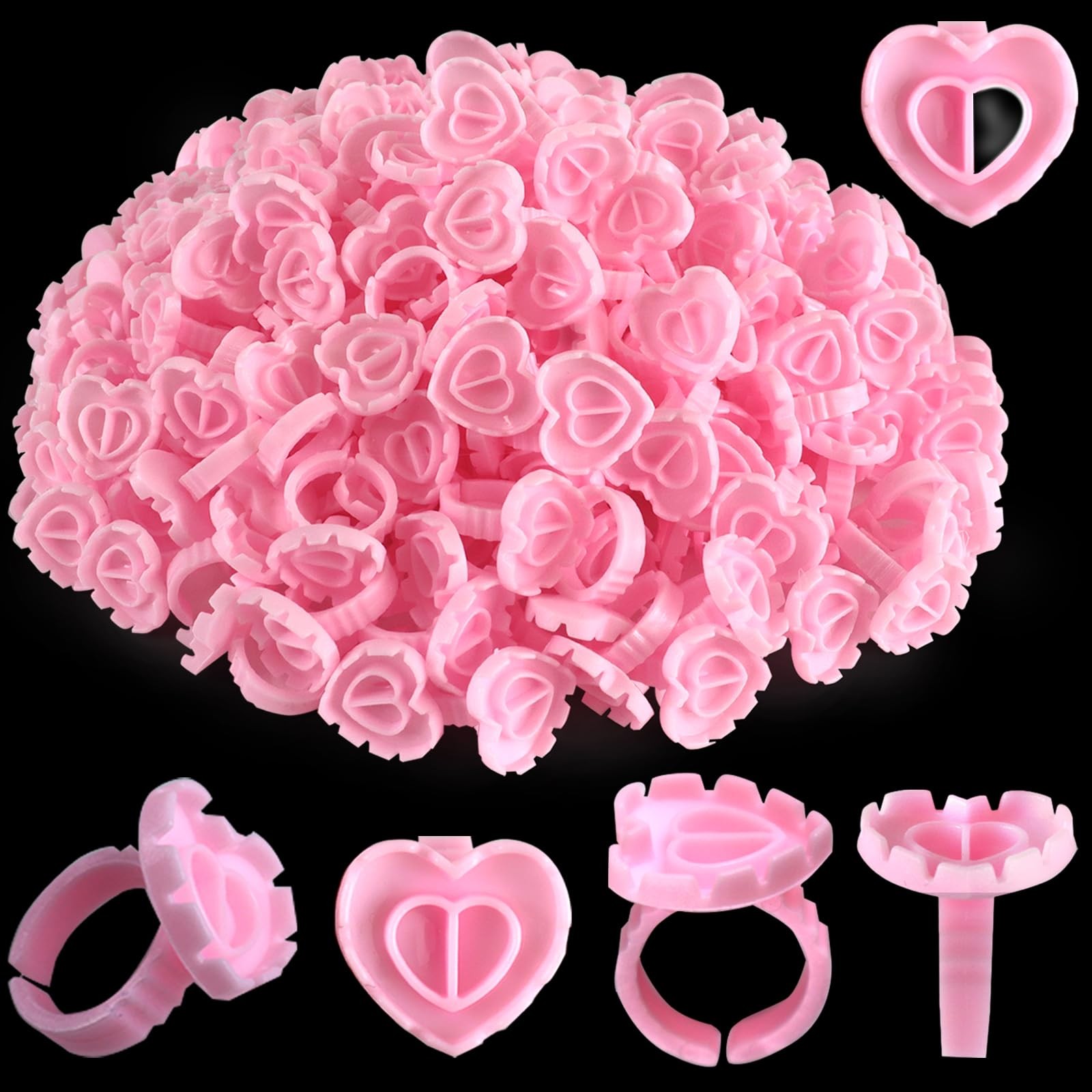 300PCS Pink Disposable Glue Rings for Eyelash heart pink, Heart