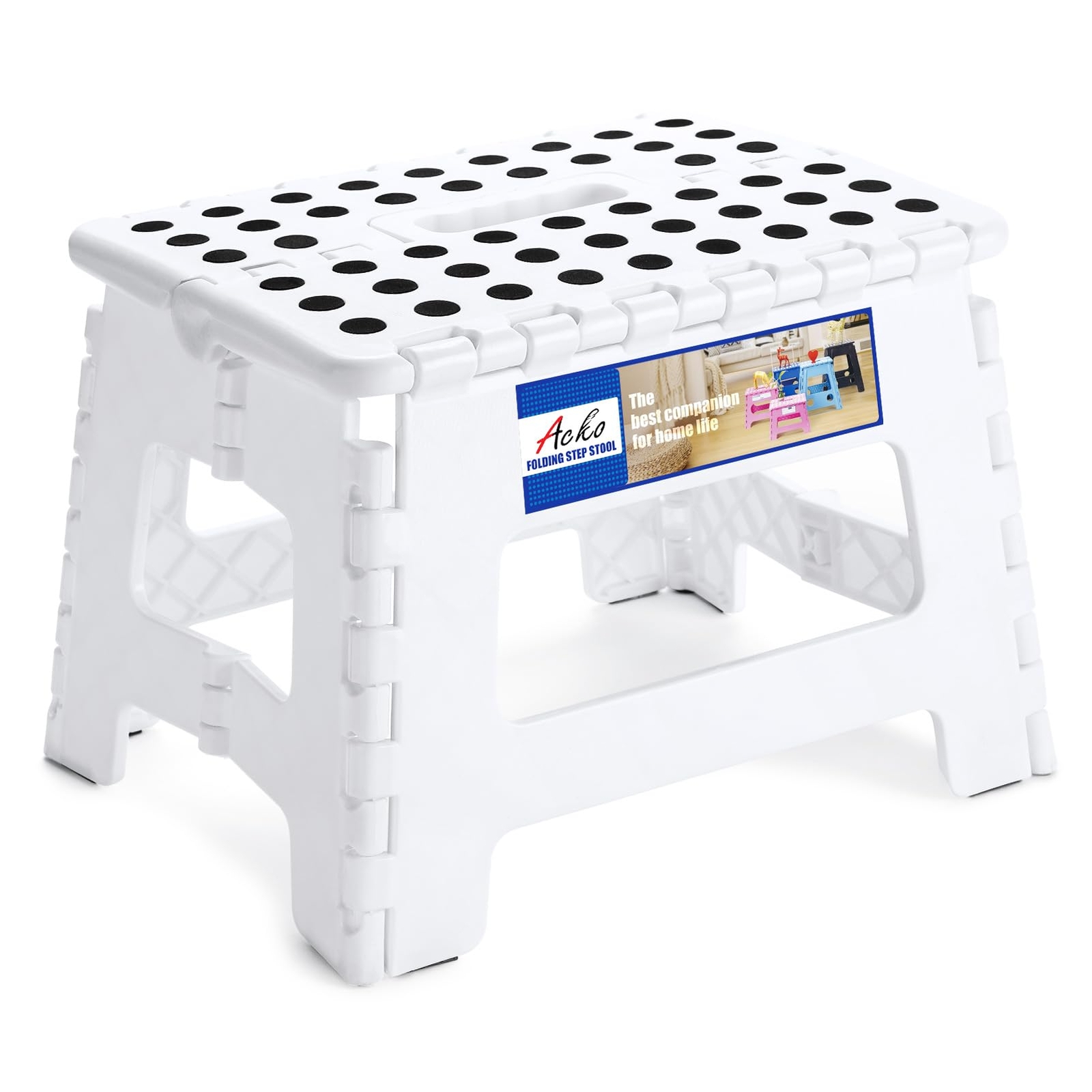 Folding Step Stool - 9 Inch 300 lb Capacity Plastic Foldable for Kids and Adu...