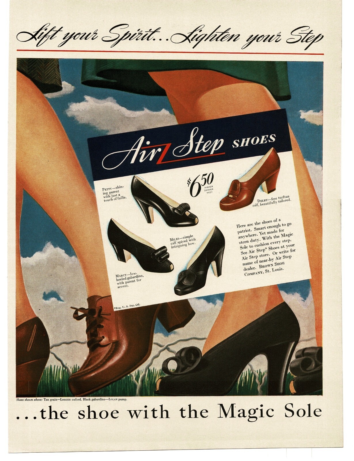 1943 Air Step Shoes For Women Petty Miles Marcy Delby Vintage Print Ad