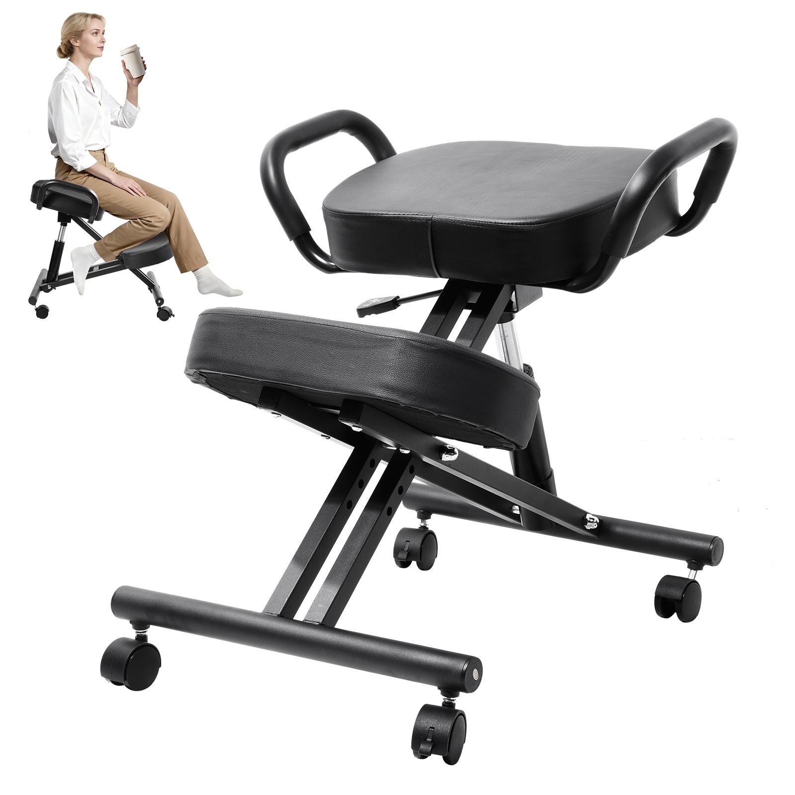 Ergonomic Kneeling Chair Adjustable Posture Chair Stool With Angled Seat Black