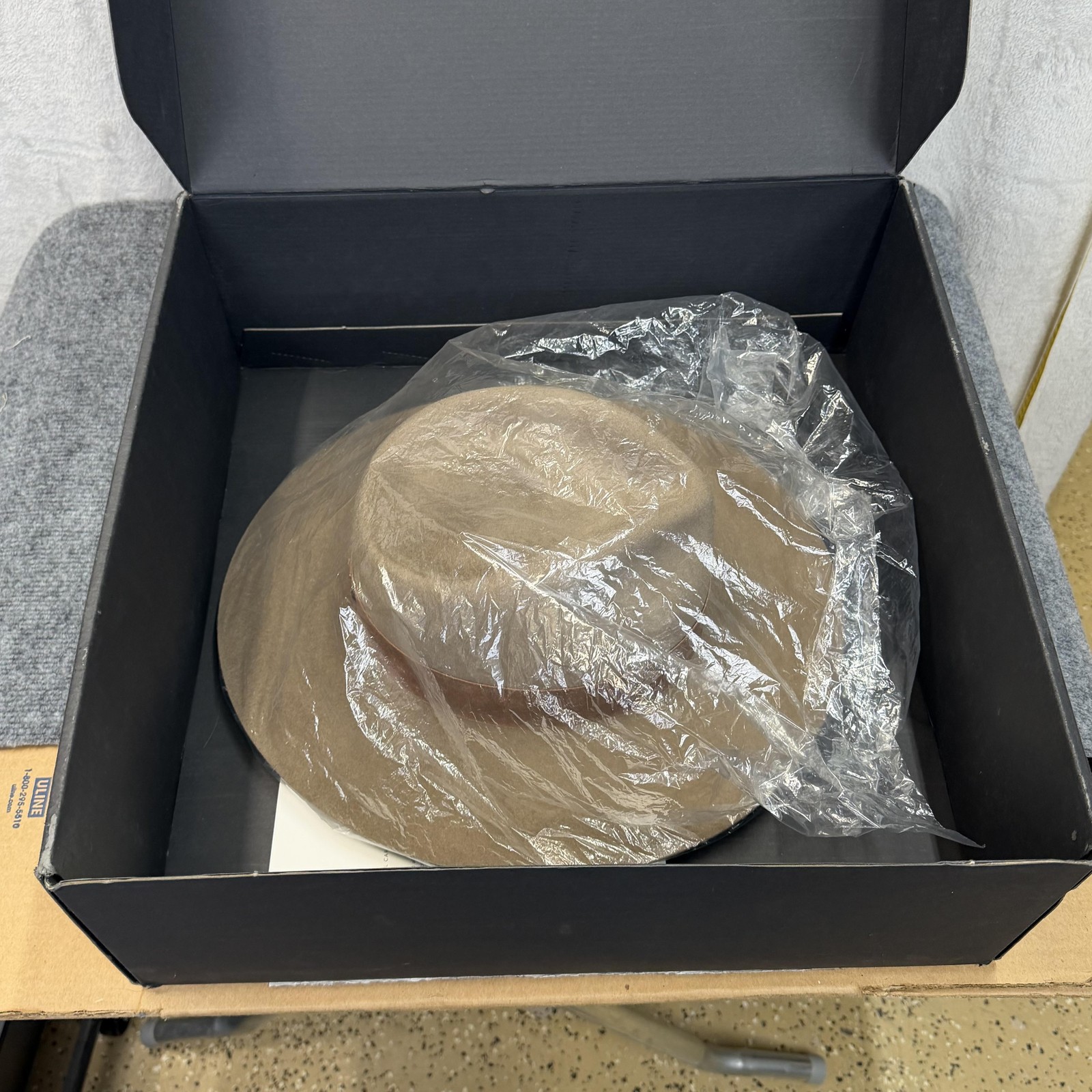 Janessa Leone Wool Hat Fedora Womens L Brown Wide Brim Suede Strap Accent OG Box