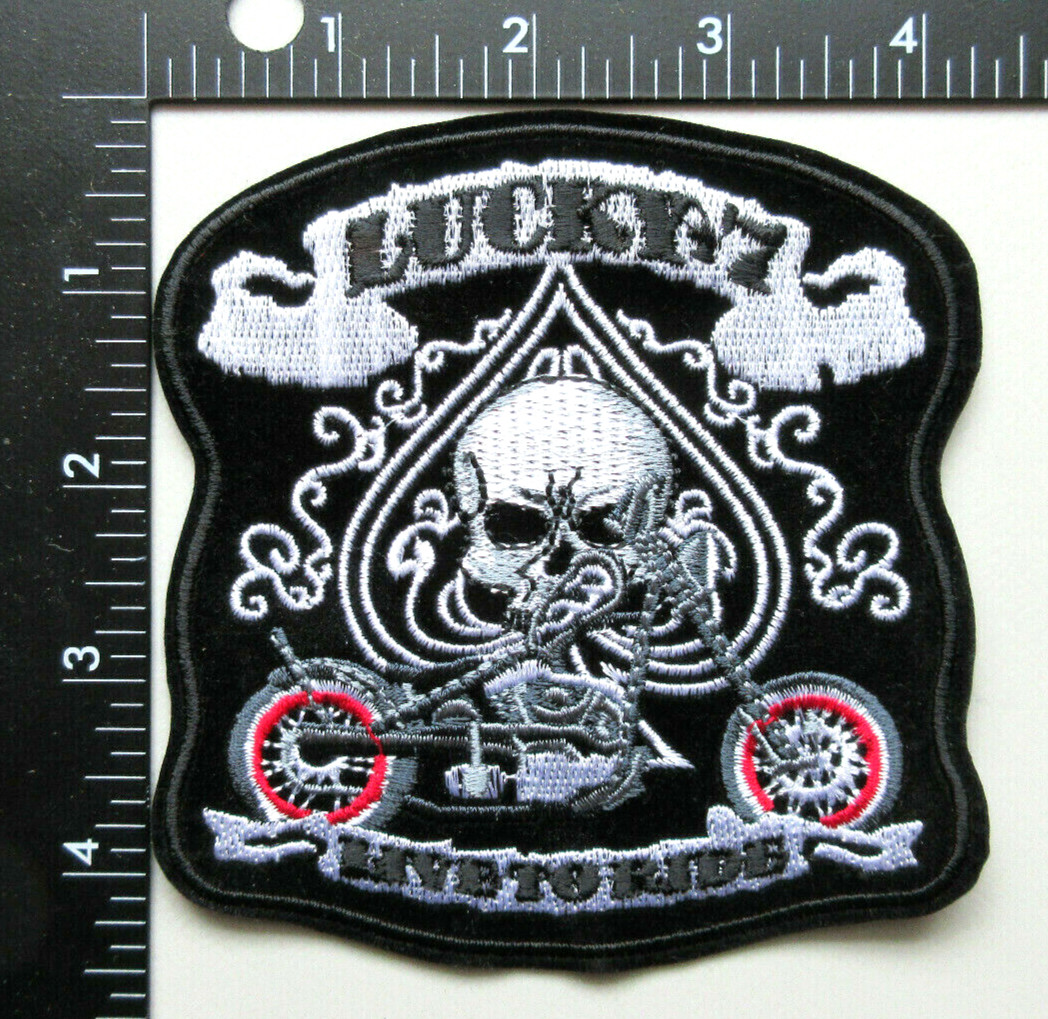 🔥LUCKY 7 LIVE TO RIDE SKULL SPADE MOTORCYCLES BIKERS JACKET VEST IRON ON PATCH