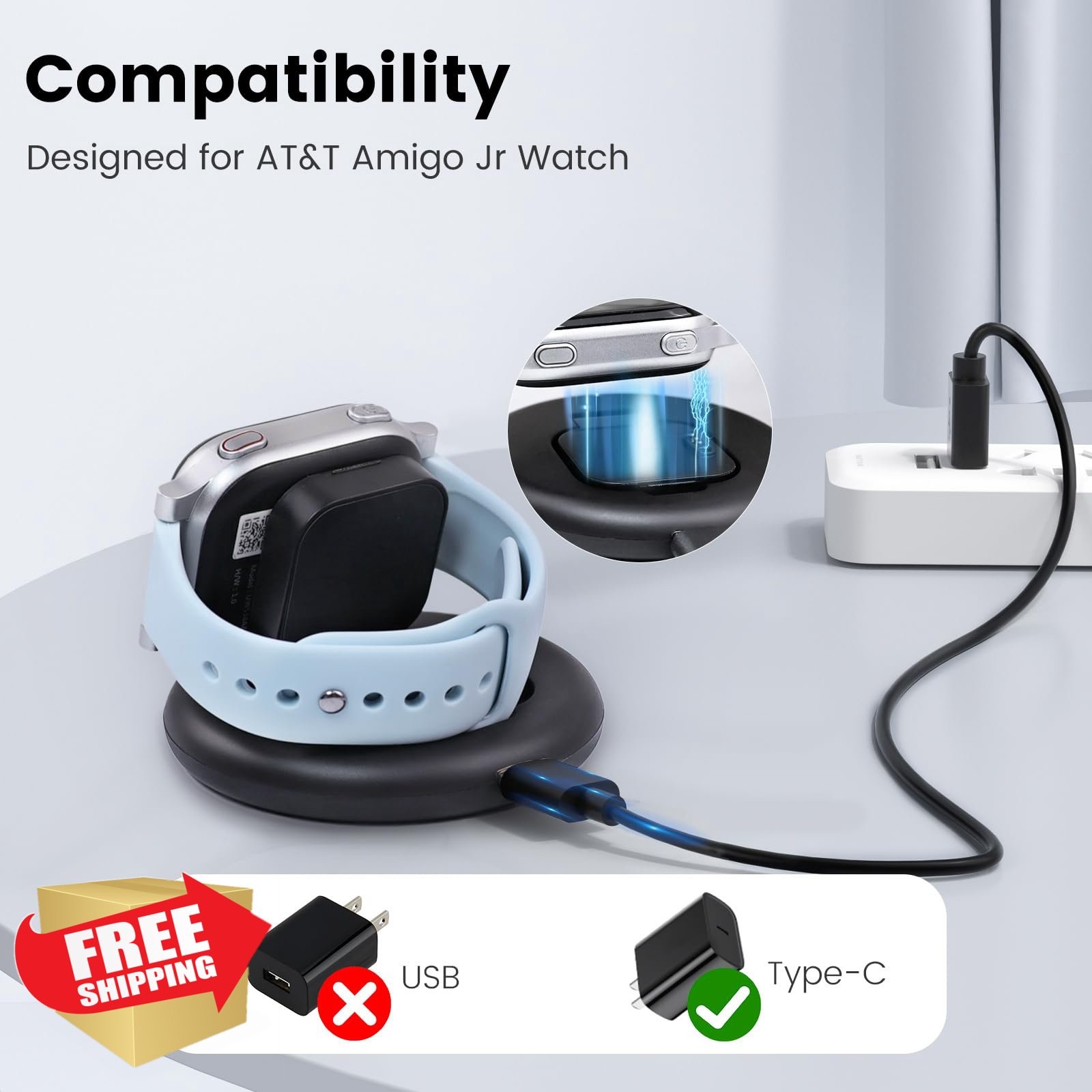 ATandT Amigo Jr Watch Charger Foldable Magnetic Type-C Cable Black