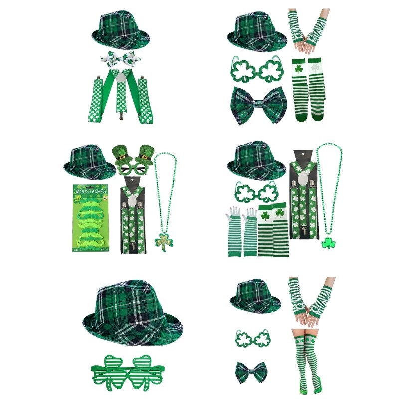 Irish Festival Costume Accessories Hat Bowtie Beard Beads Necklace Suspenders