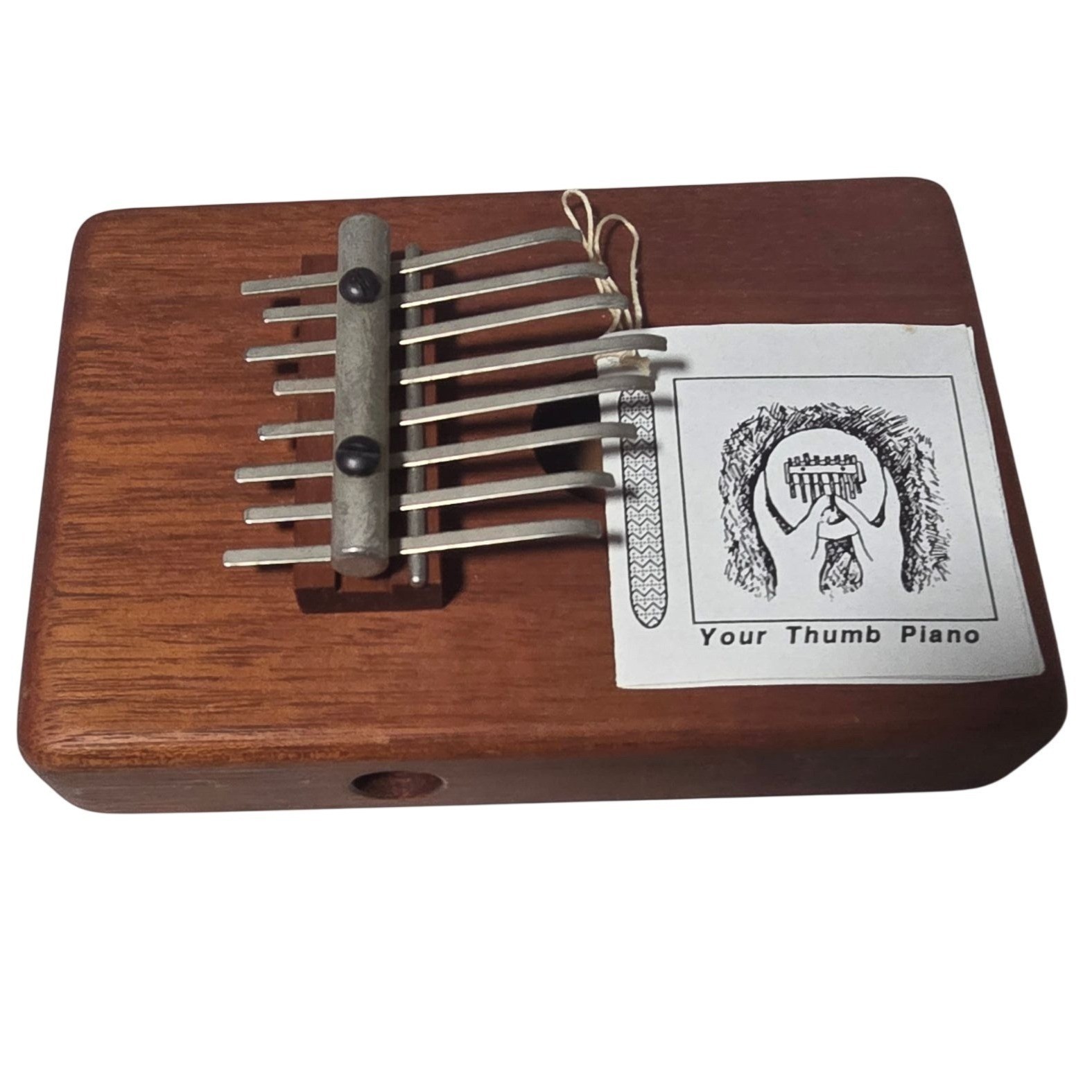 Vintage Handcrafted Wooden Thumb Piano 8 Metal Keys Folk Art Boho Instrument