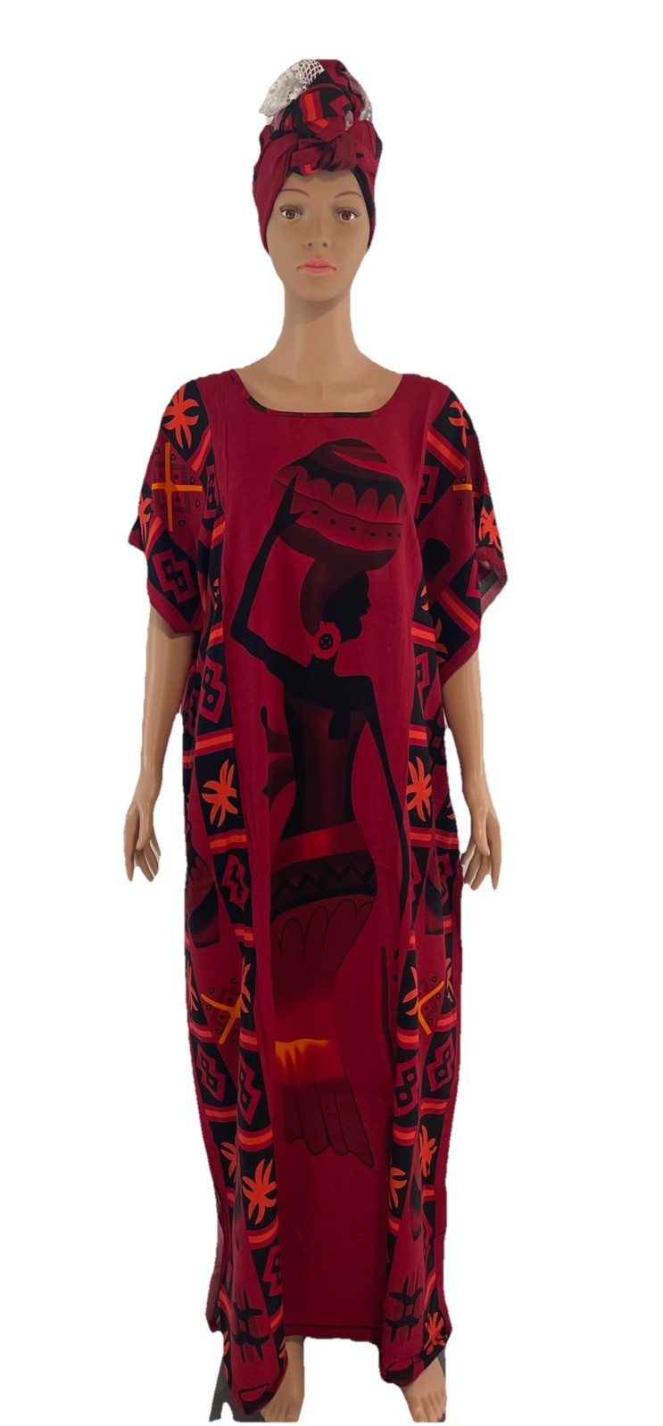 Women African Dress, Boubou, Caftan, African Print, Long Dress Women with scarf