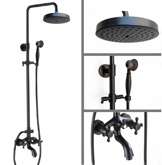 Wall Mount Oil Rubbed Brass Bathroom Rain Shower Faucet Set Tub Mixer Tap 2rs456