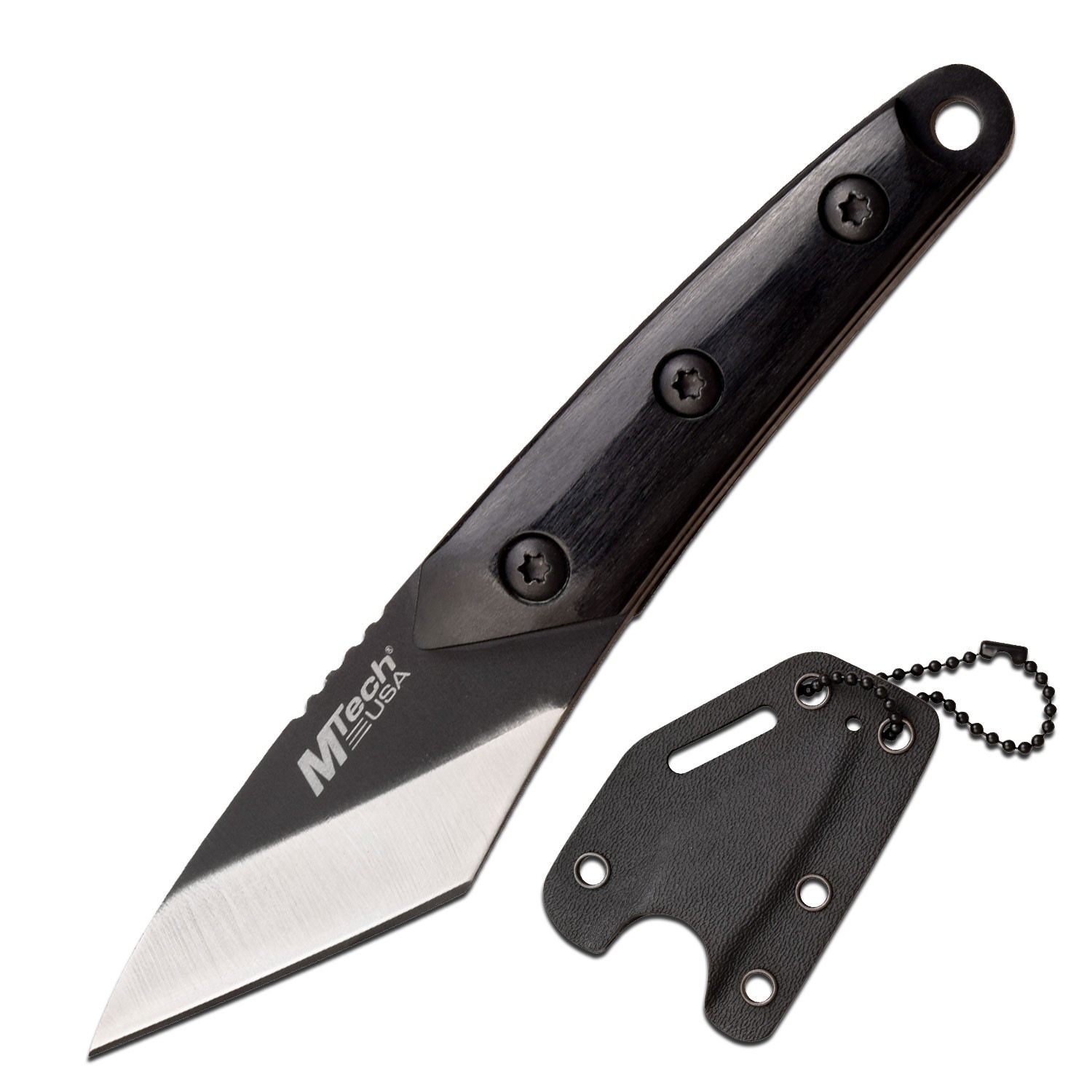 MTech USA Fixed Blade Full Tang  Knife w/Wood Handle & Kydex Sheath-Wharncliffe