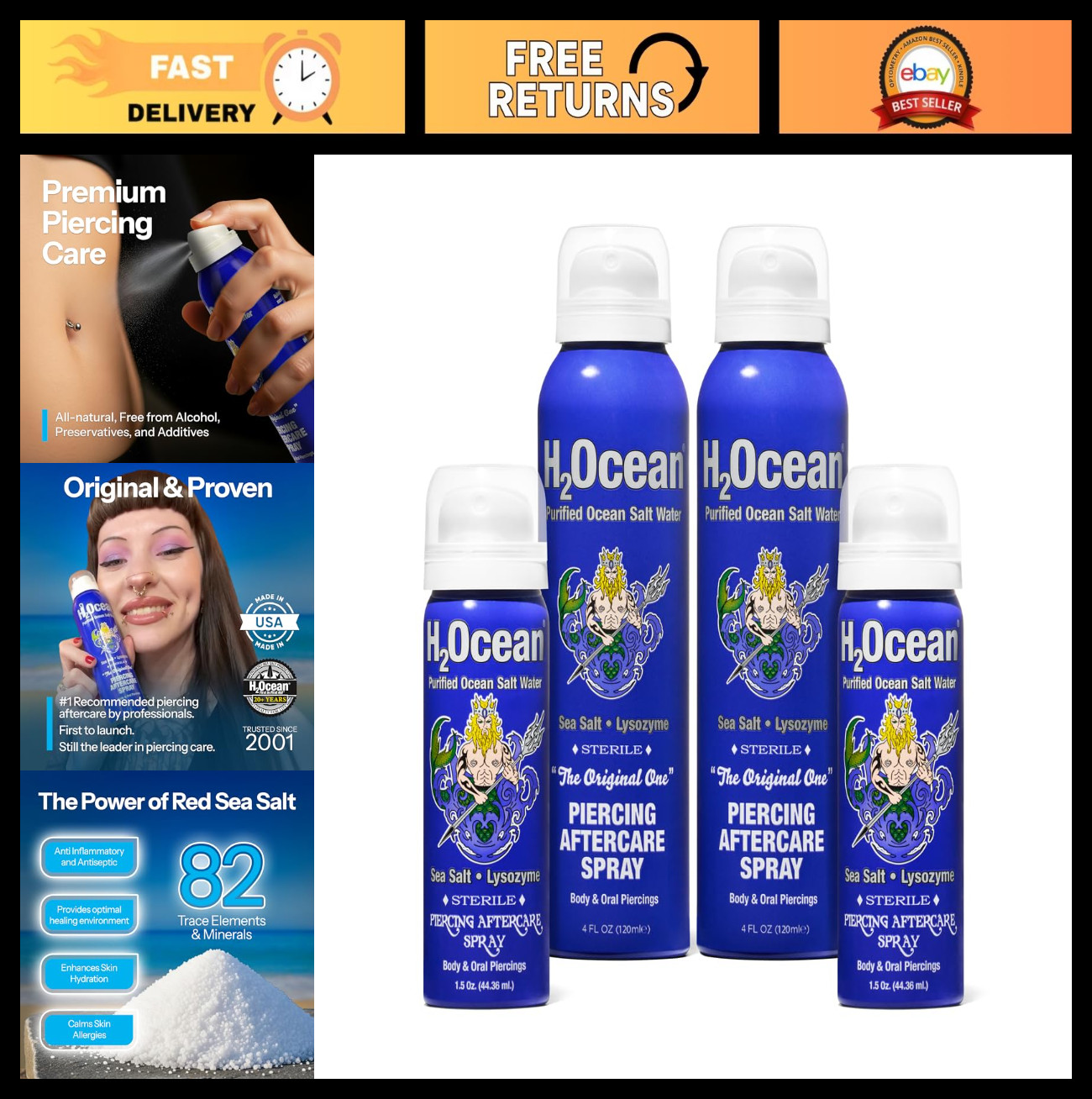 Sea Salt Piercing Aftercare Spray Bundle - Keloid & Bump Treatment, Wound Care