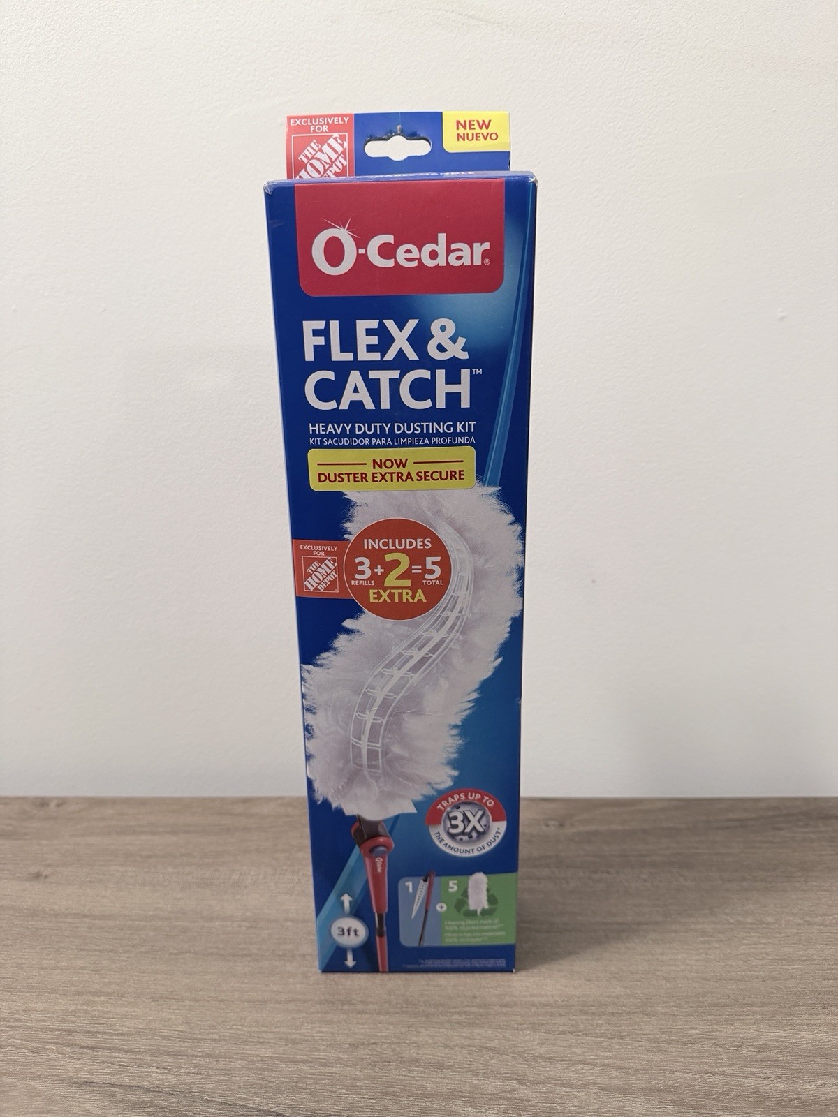 O-Cedar Flex & Catch Heavy Duty Dusting Kit, 5 Refills, 3 ft Plastic Handle