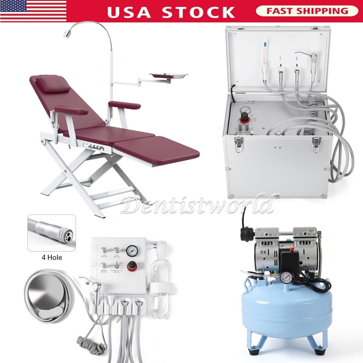 Portable Dental Unit with Air Compressor Suction/Folding Chair / Turbine Unit