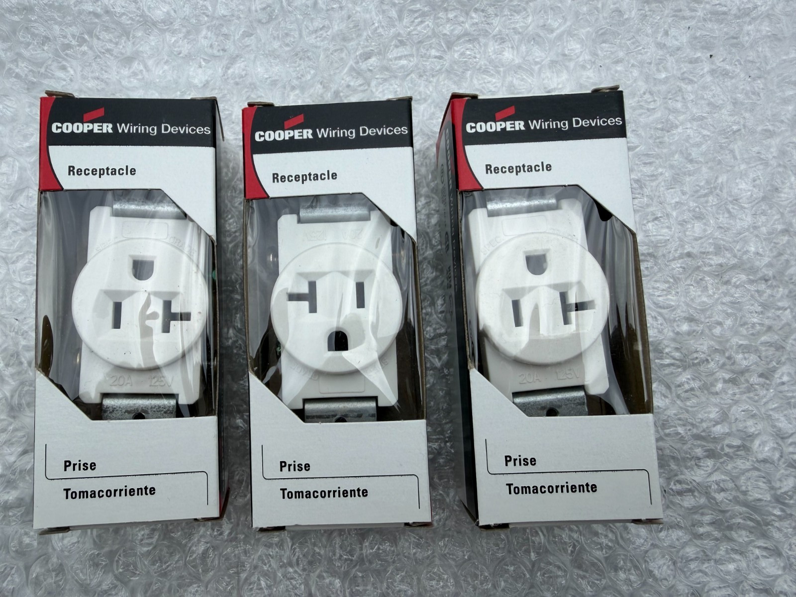 3-Cooper 1877W White Commercial Grade Single Outlet Receptacle 5-20R 20A 125V