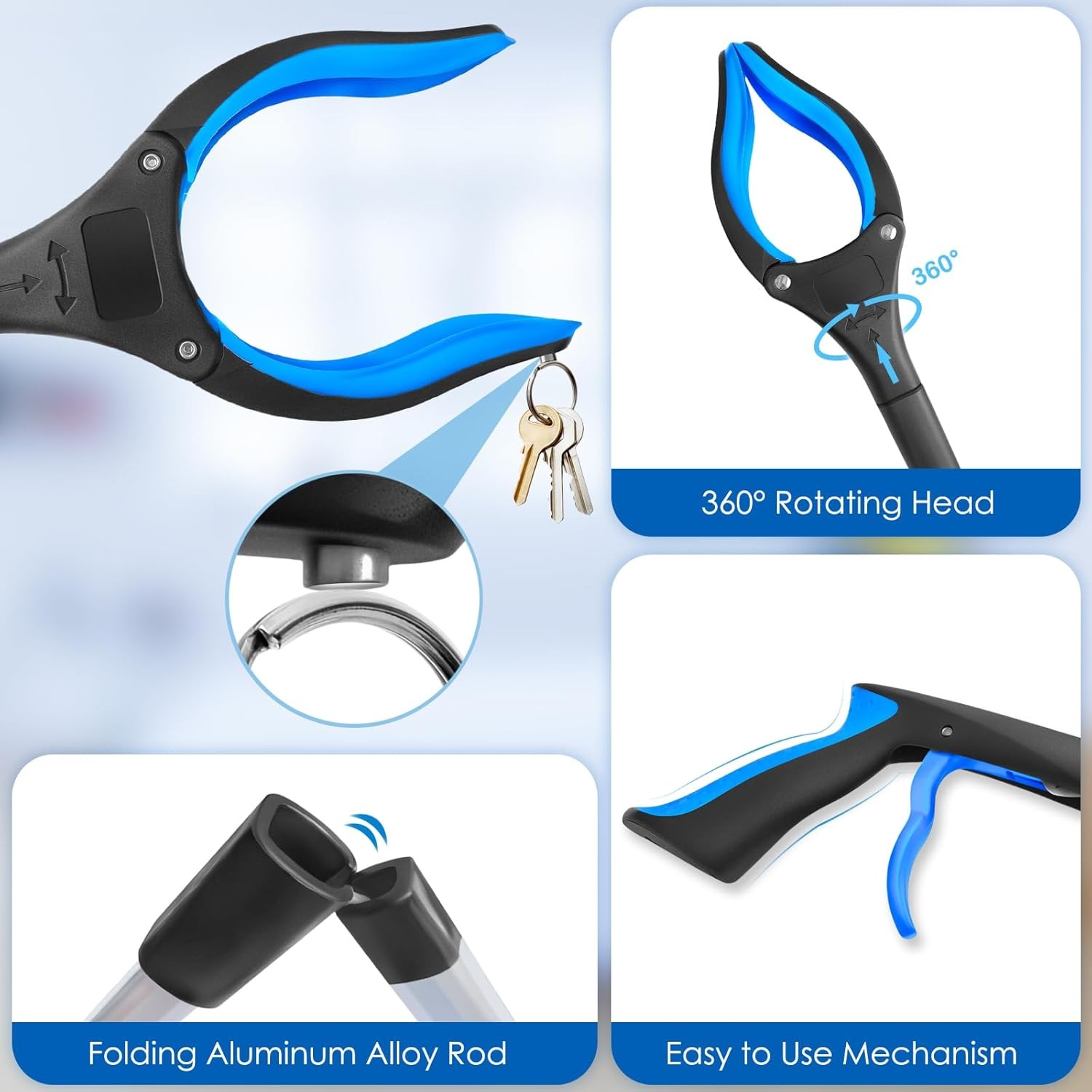 32" Foldable Grabber Reacher Tool - Lightweight 360° Pickup Aid